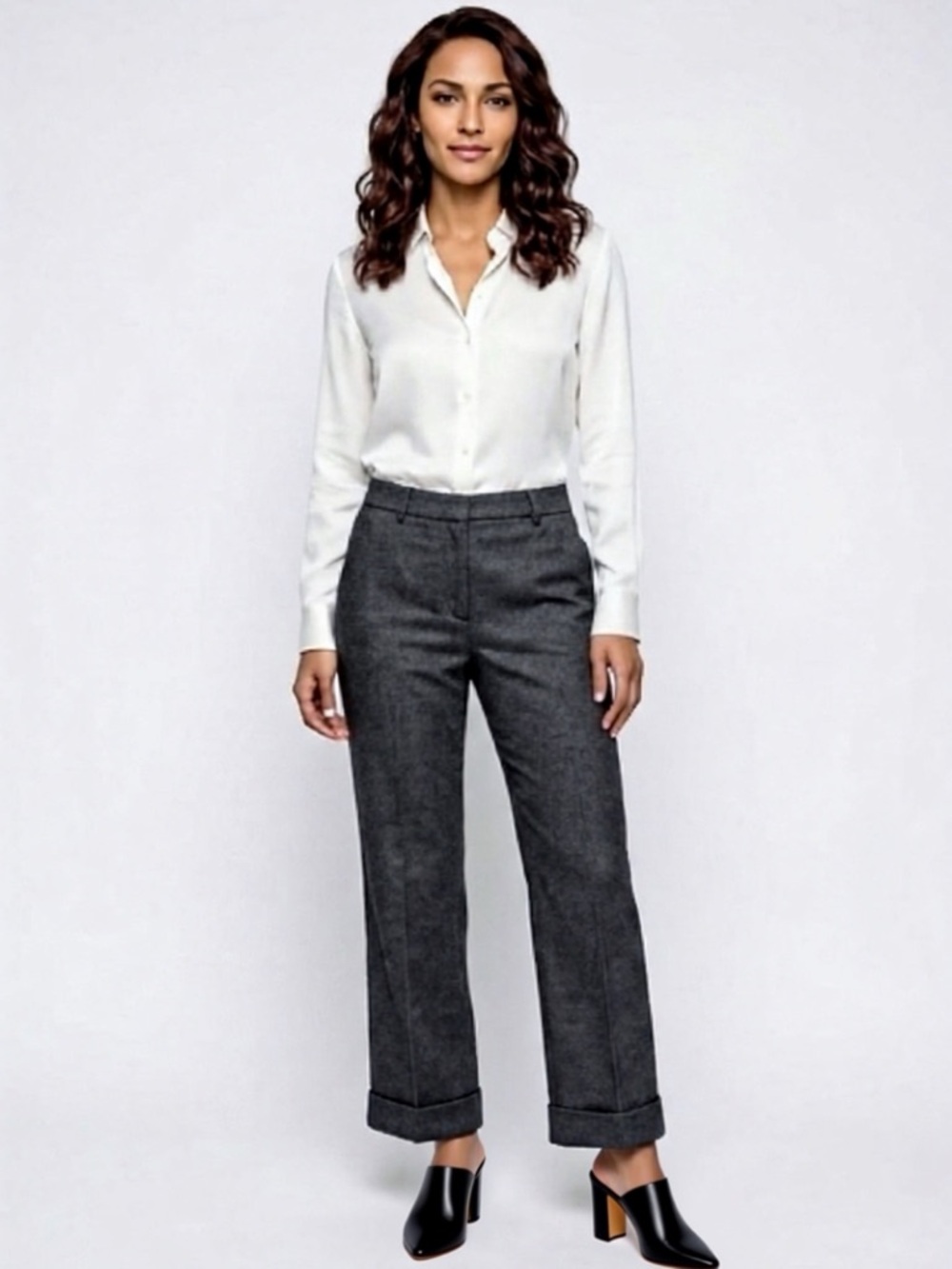 Seventy Venezia flat front trouser, cuffed, cropped, heathered charcoal, IT44/8